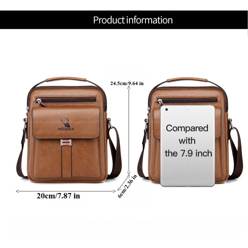 Leather Messenger Crossbody Shoulder Bag For Men Work Business Casual Adjustable Straps With  Metal Zipper-FREE USA SHIPPING