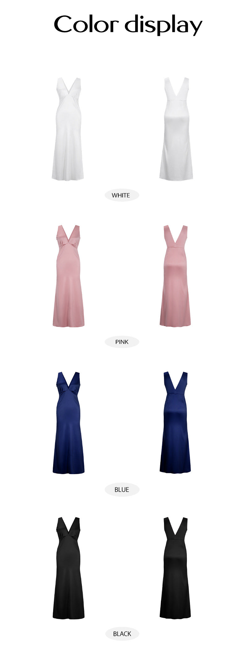 Solid Color Slim Fit Deep V-neck Backless Evening Dress Long Dress
