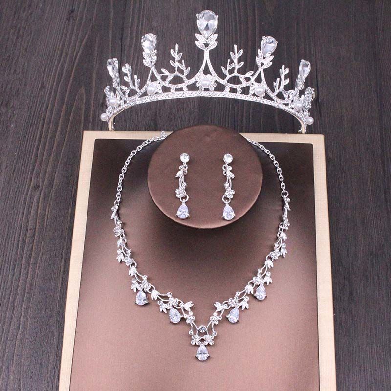 Bridal Rhinestone Crown Necklace Set Wedding Accessories