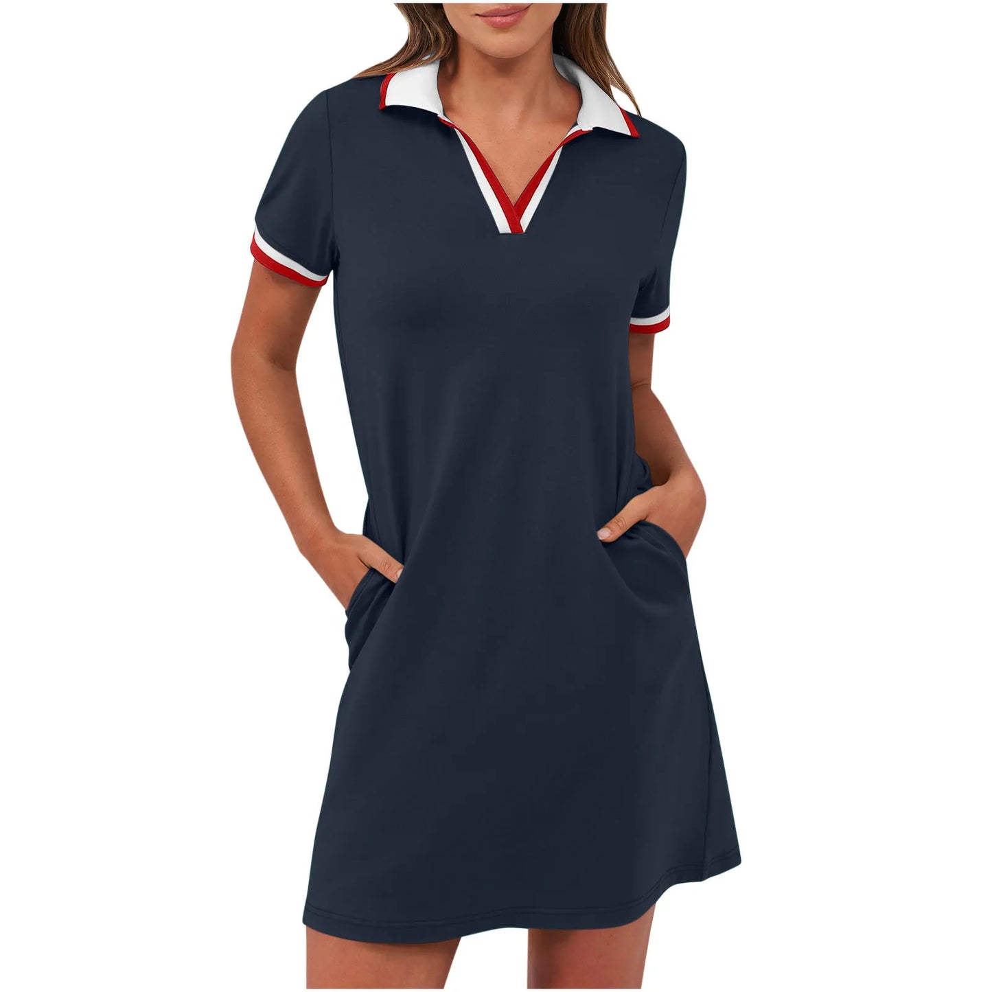 Women's Pure Short Sleeve V-neck Casual Dress