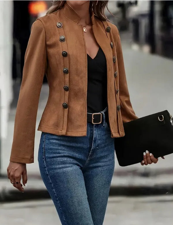 Double-row Metal Buckle Deerskin Velvet Retro Long-sleeved Coat