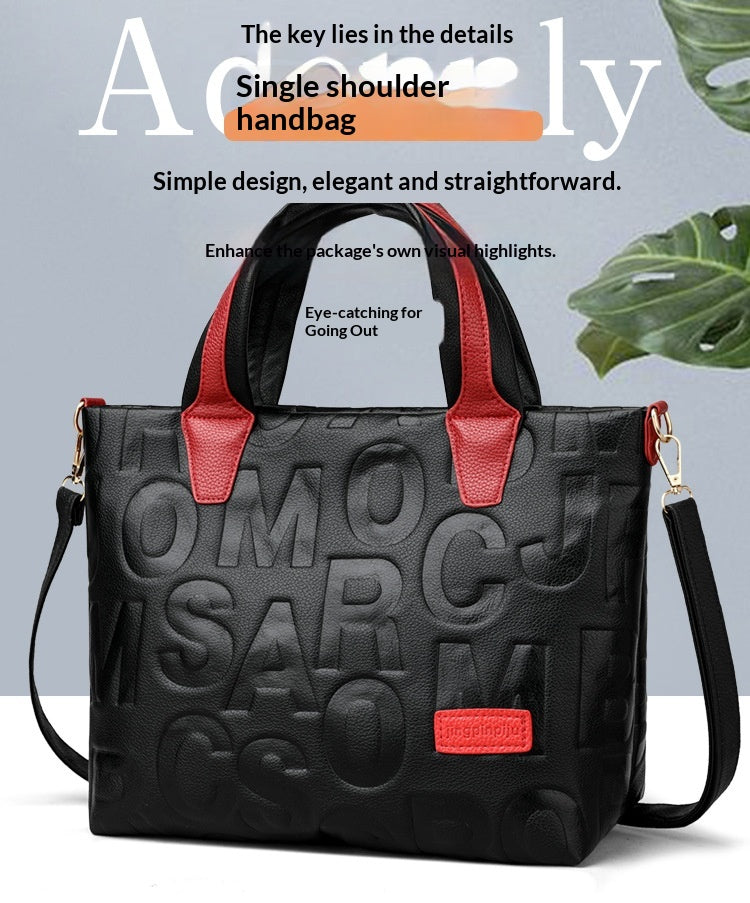 Trendy Tote Handbag Chic Letter Embossing Womens