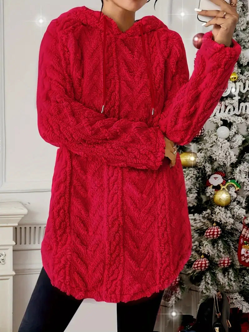 Women's Polyester Hooded Knitted Long Sweater