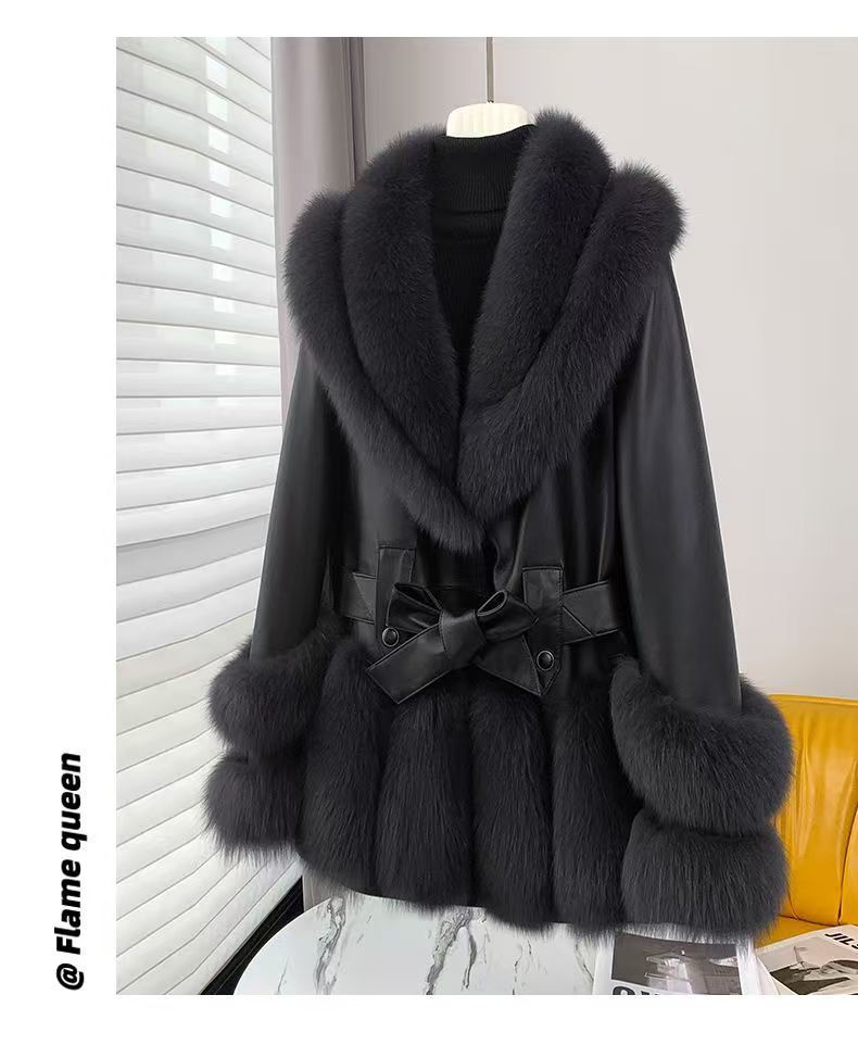 Fashion Thick Mid-length Leather Fur Coat