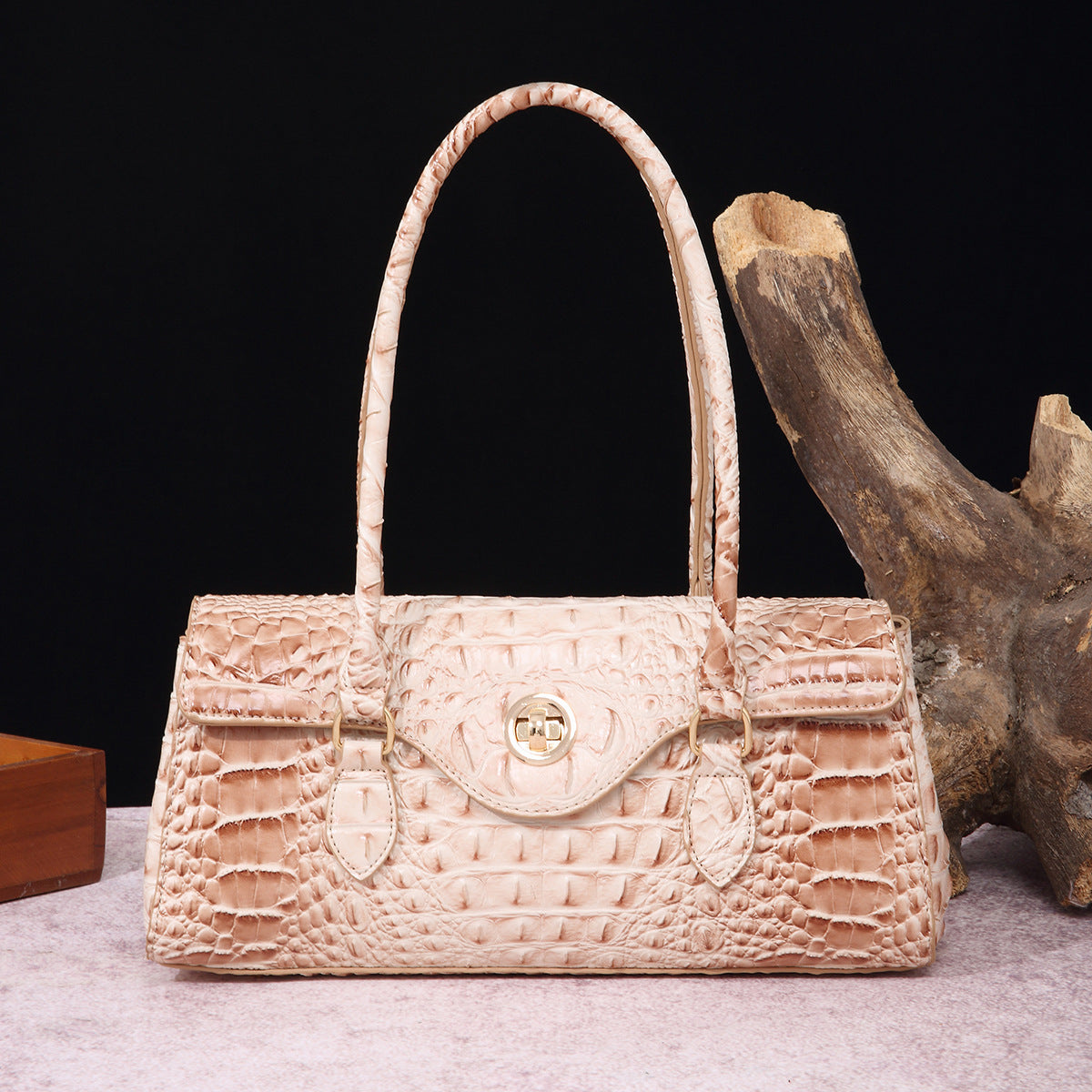 Womens Crocodile-Print Brahmin Shoulder Tote Bag