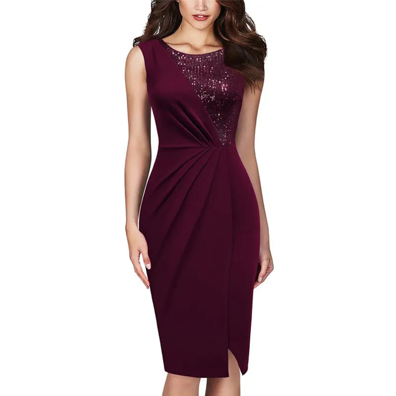 Sequin Stitching Slim Fit Slit Party Dress Women's Clothing
