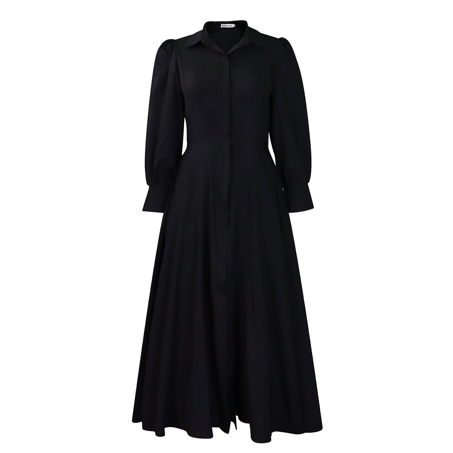 Women's Elegant Long Sleeve Big Hem Shirt Solid Color Dress