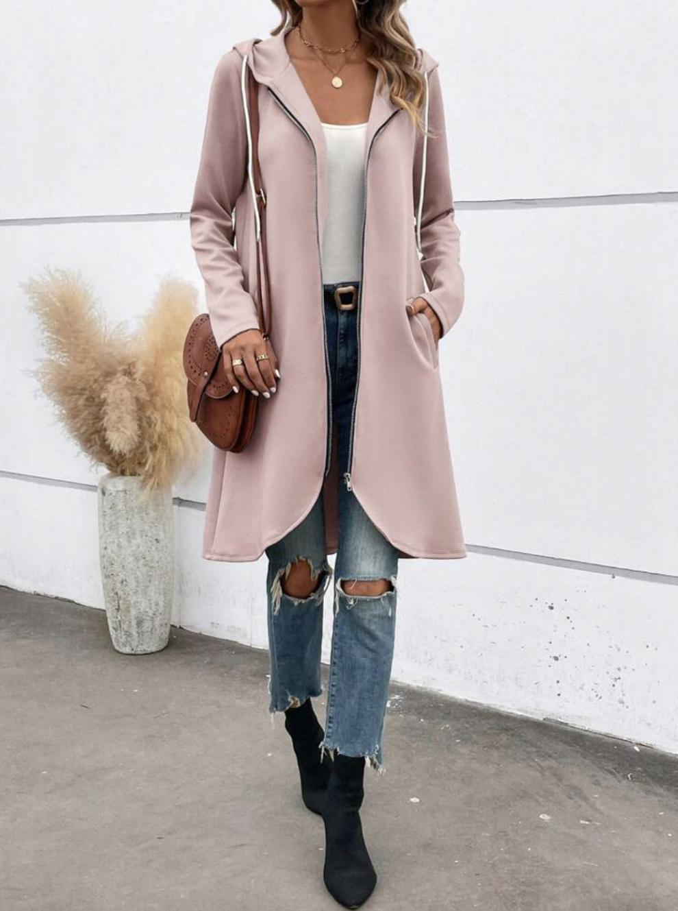 Personality Street Zip Hooded Long Velvet Lining Sweatshirt