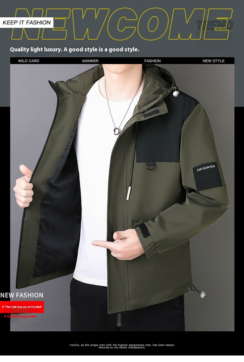 Men's Windproof Jacket Outdoor Loose Hooded Waterproof Jacket