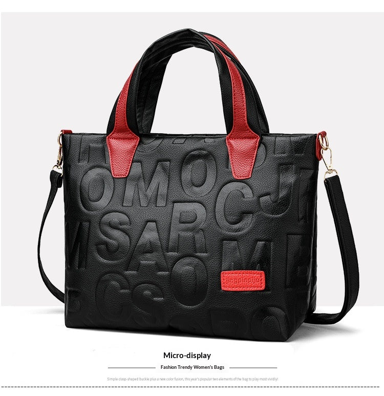 Trendy Tote Handbag Chic Letter Embossing Womens