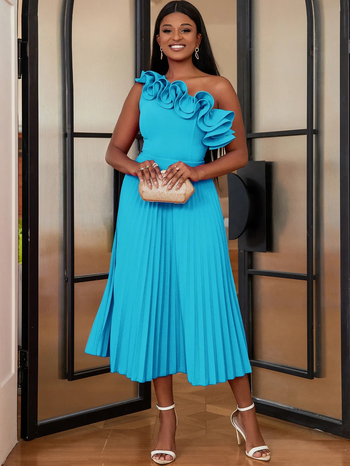 Women's Fashion Shoulder Diagonal Collar Dress