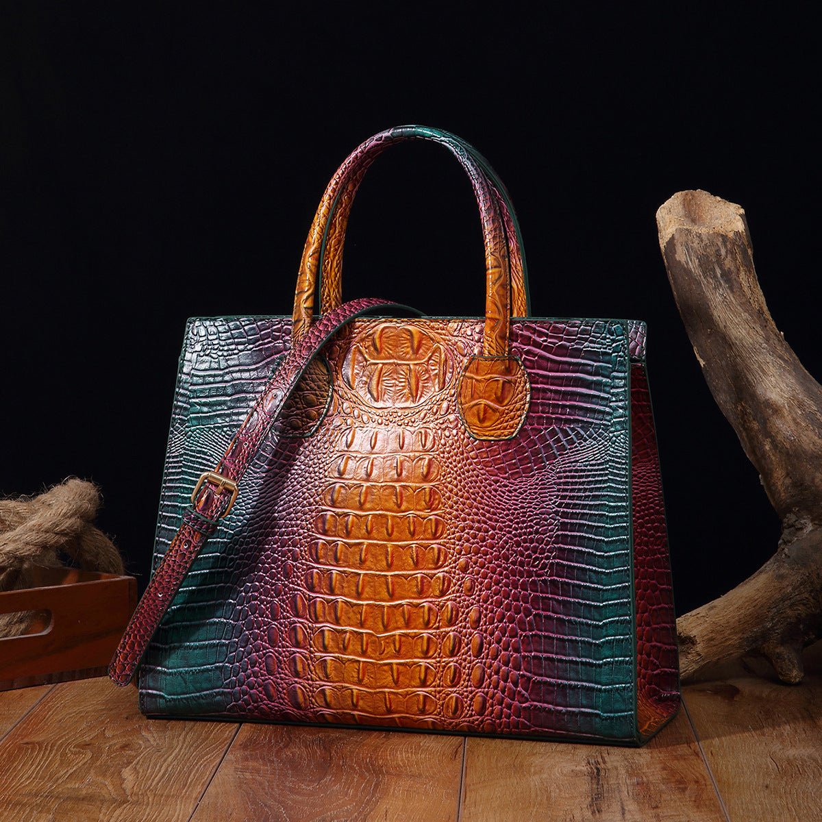 Womens Crossbody Tote Bag  With Vibrant Crocodile-Grain Design