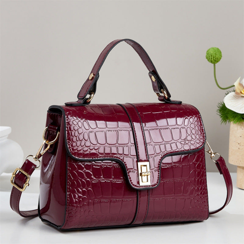 Sleek Stone-patterned Patent Leather Crossbody Bag