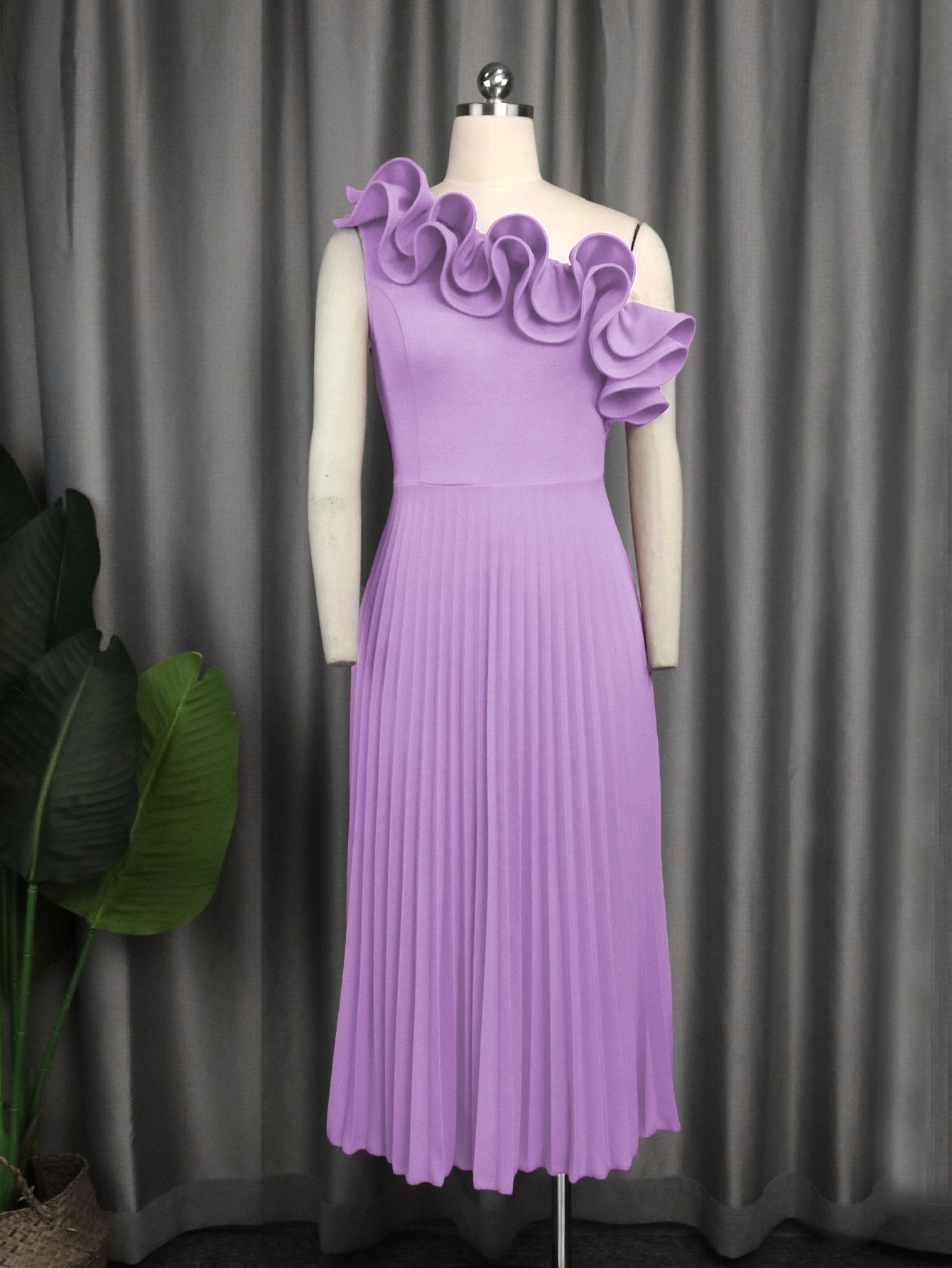 Women's Fashion Shoulder Diagonal Collar Dress