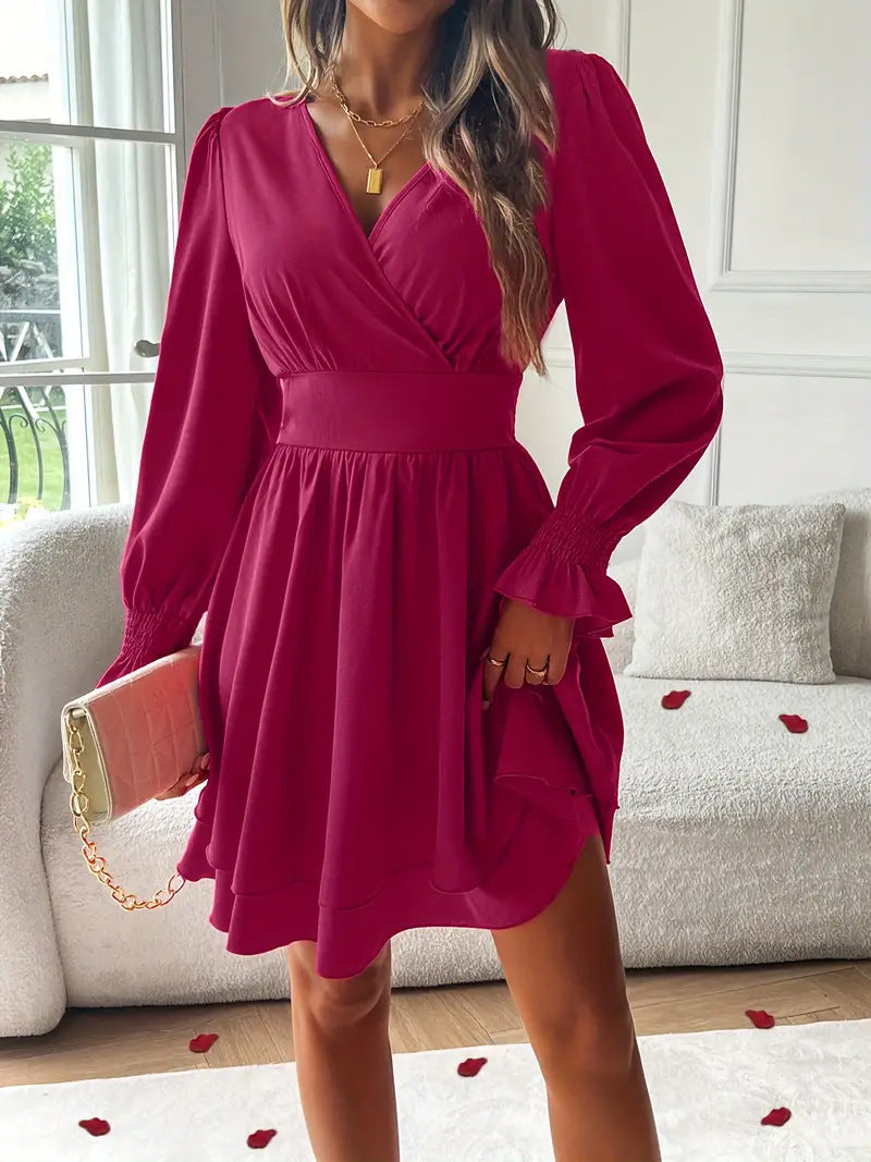 Women's Double-layer Skirt V-neck Tight Waist Dress