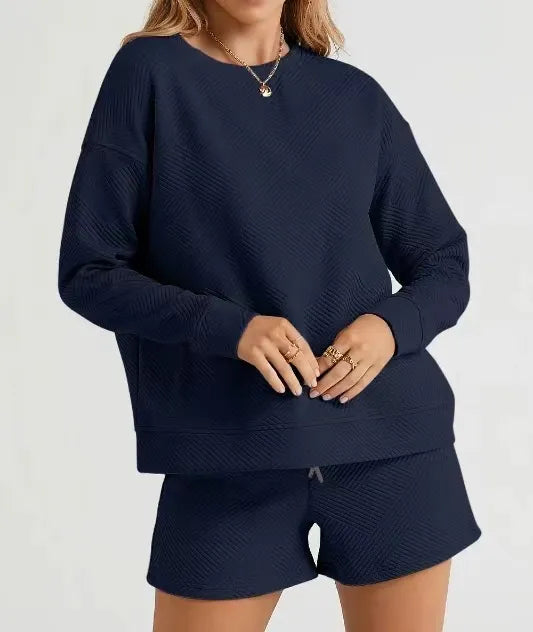 Solid Color Texture Casual Suit Women's Shorts Top