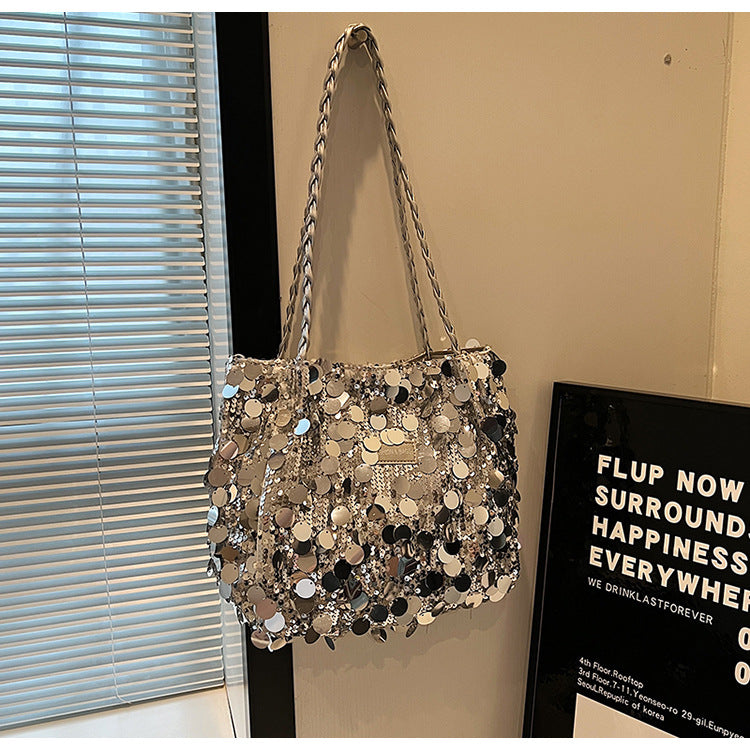 Large Sequin Personalized Woven Bag Shoulder Underarm Bag