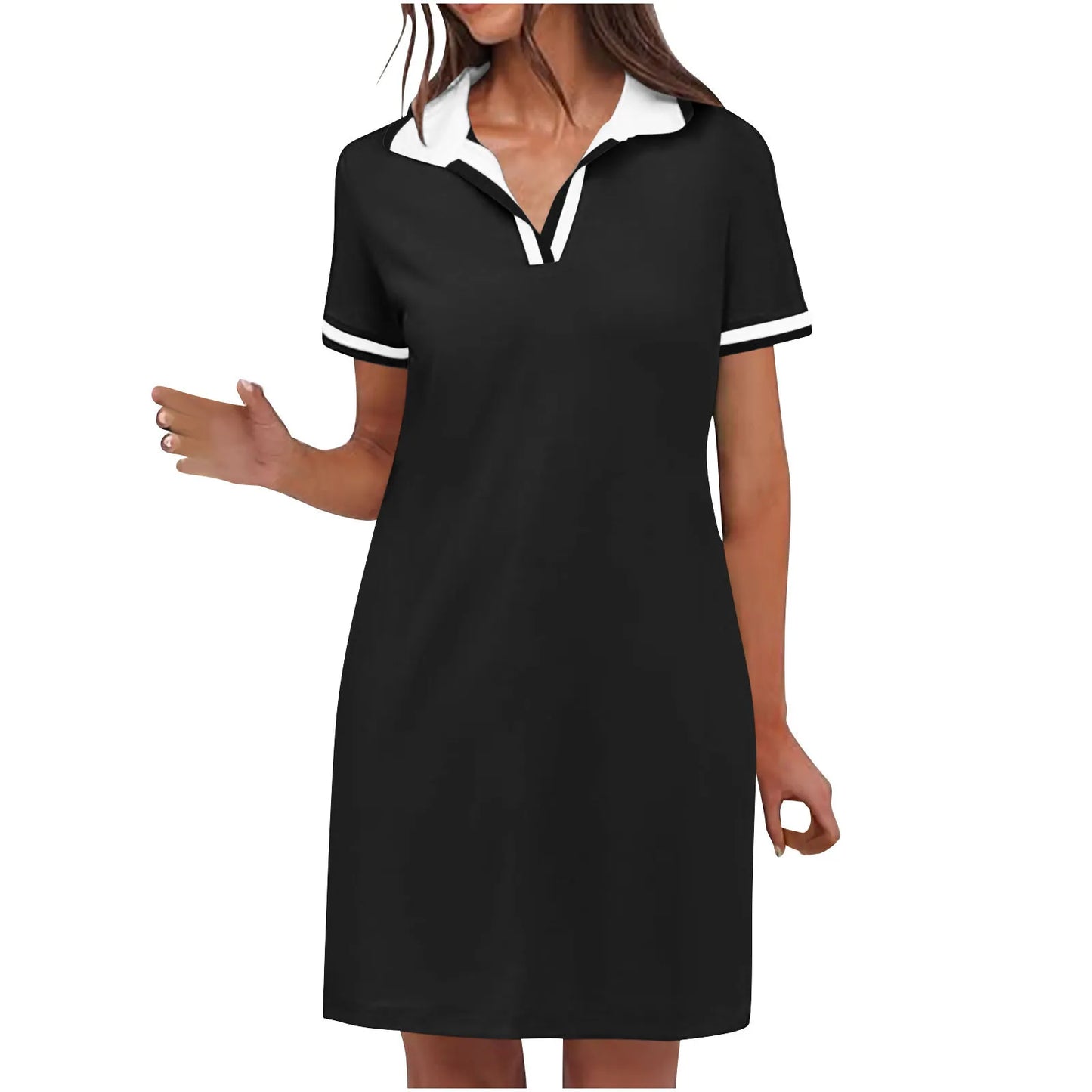 Women's Pure Short Sleeve V-neck Casual Dress