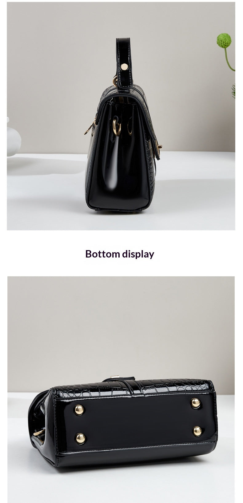 Sleek Stone-patterned Patent Leather Crossbody Bag