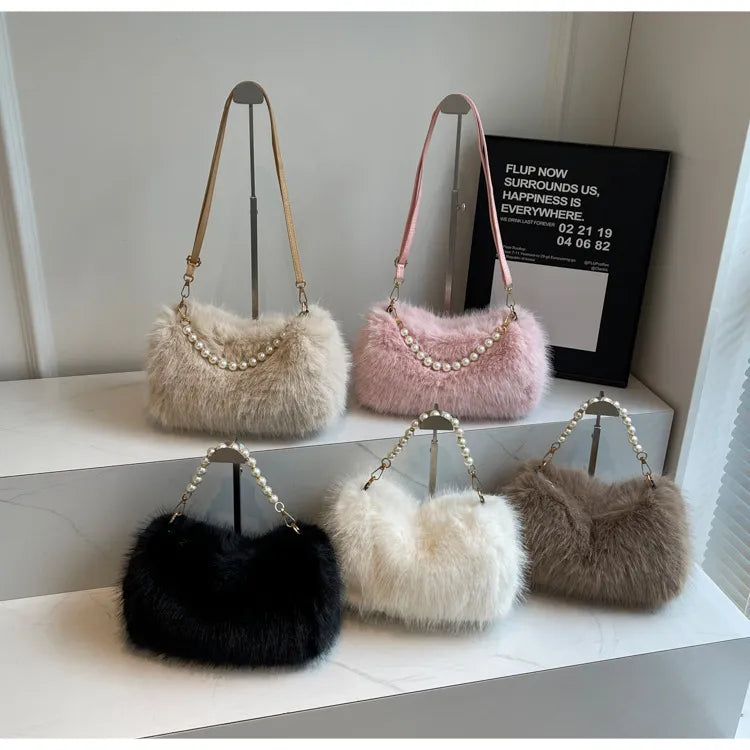Autumn And Winter Fashion Pearl Chain Crossbody Shoulder Bag