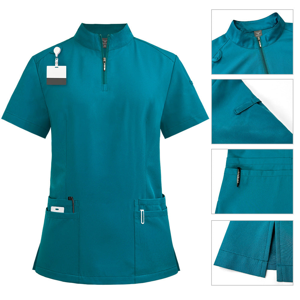 Stand Collar Zipper Doctor Nurse Work Uniforms Suit