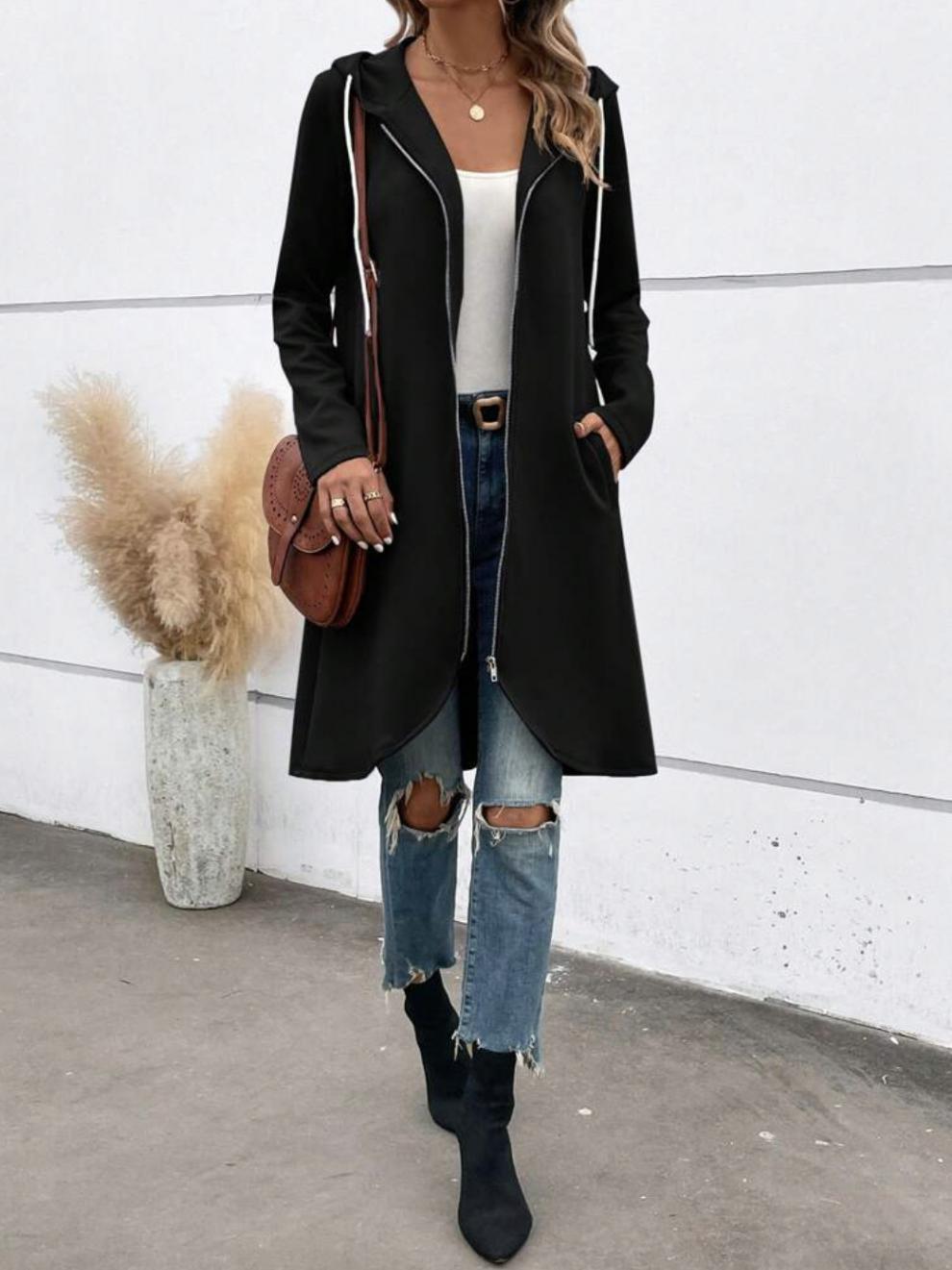 Personality Street Zip Hooded Long Velvet Lining Sweatshirt