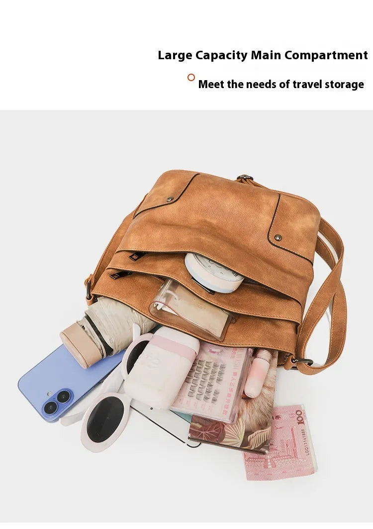 Retro Multi-layer PU Bag Women's Simple High-grade Crossbody