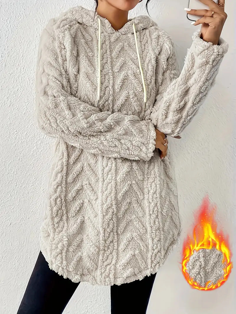 Women's Polyester Hooded Knitted Long Sweater