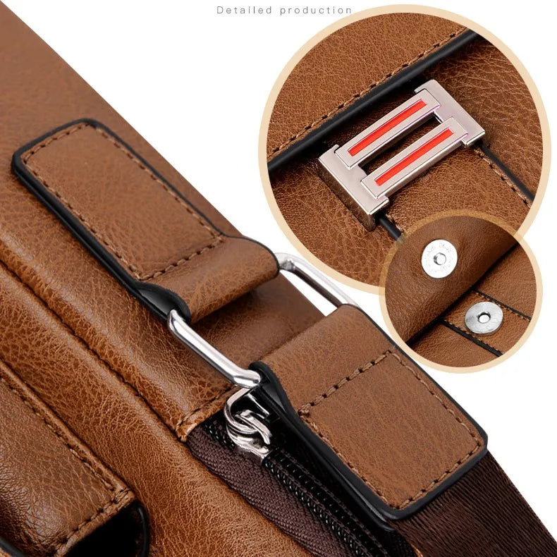 Leather Messenger Crossbody Shoulder Bag For Men Work Business Casual Adjustable Straps With  Metal Zipper-FREE USA SHIPPING