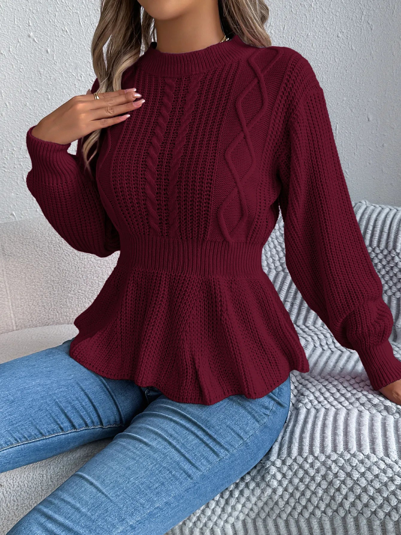 Twist Waist Trimming Ruffles Long Sleeve Pullover