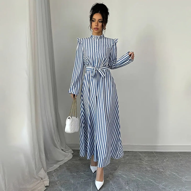 Women's Floral Print Long Sleeve Stand Collar A-Line Maxi Dress -  Free USA Shipping