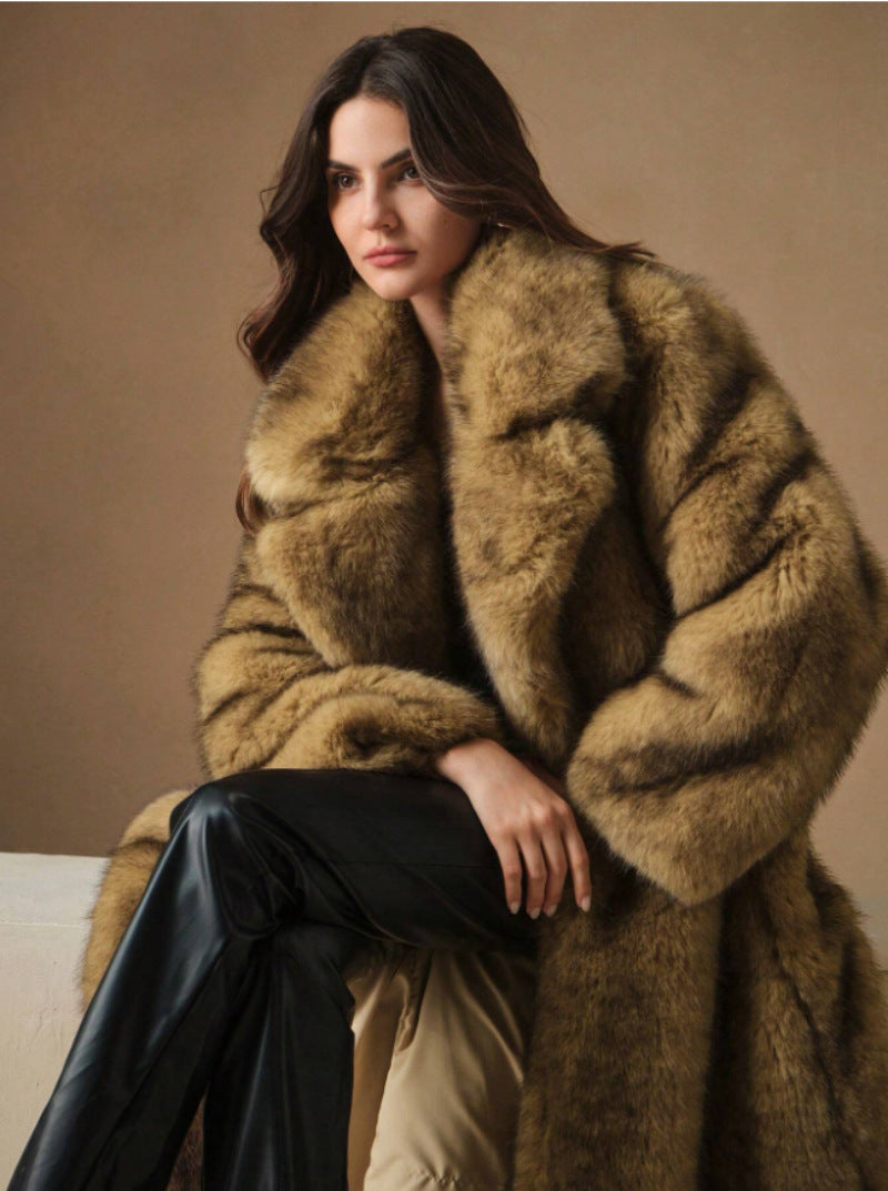 Women's Fall Winter Fashion Fluffy Long Imitation Fox Fur Jacket