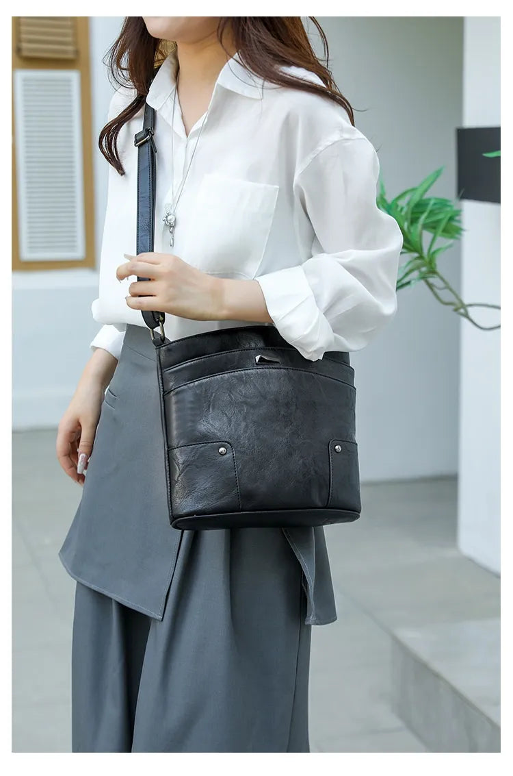 Retro Multi-layer PU Bag Women's Simple High-grade Crossbody
