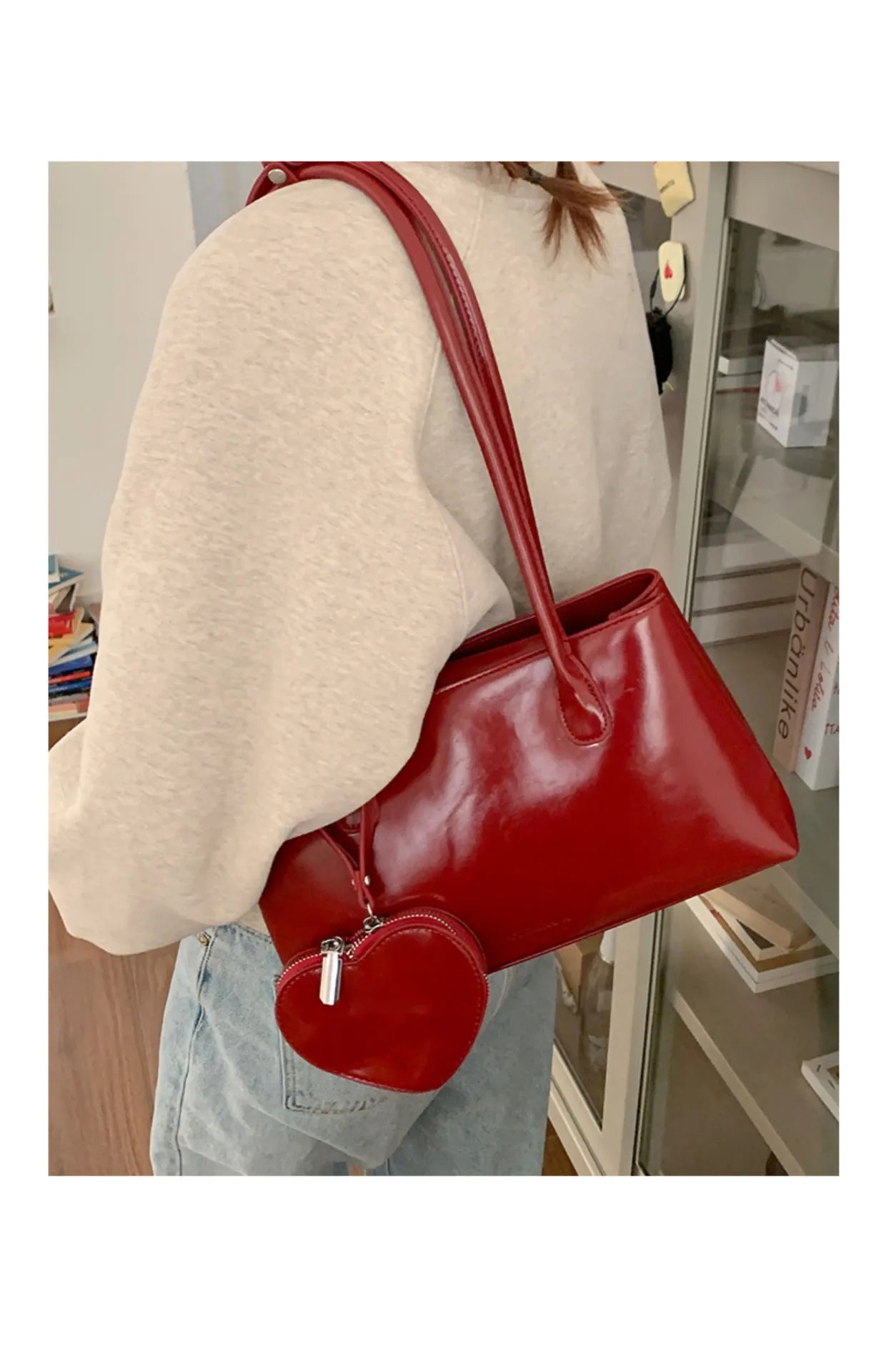 Red Love Earphone Large Capacity Long Handle Shoulder Bag