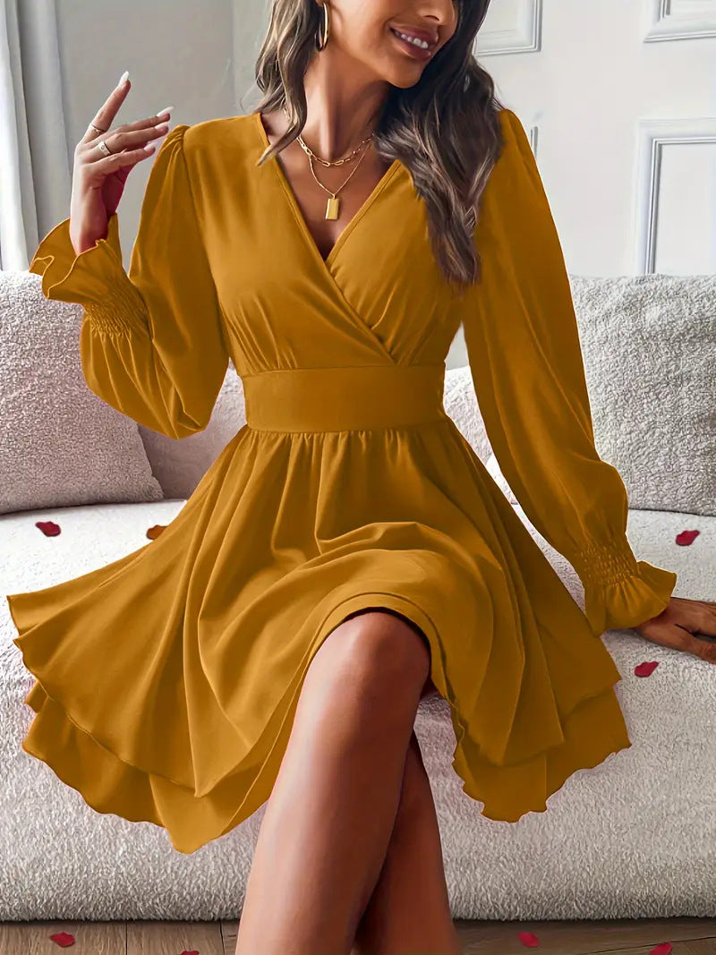 Women's Double-layer Skirt V-neck Tight Waist Dress
