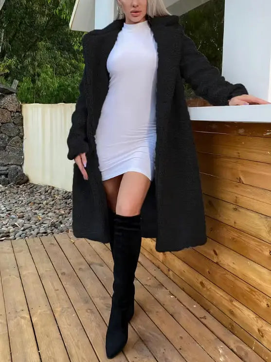 Elegant Double Breasted Lapel Loose And Warm Long-cut Coat