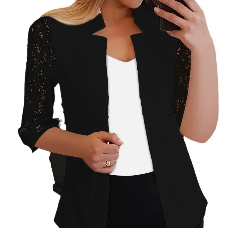 Color Temperament Lace Mid Sleeve Casual Versatile Suit Coat