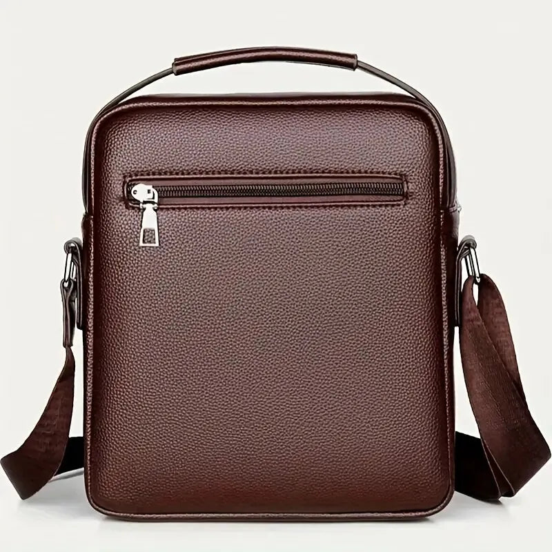 Leather Messenger Crossbody Shoulder Bag For Men Work Business Casual Adjustable Straps With  Metal Zipper-FREE USA SHIPPING