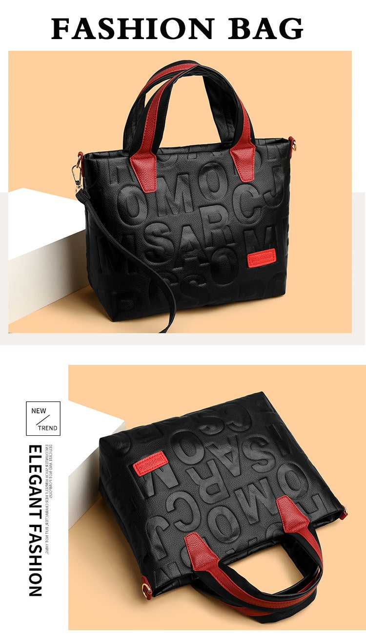Trendy Tote Handbag Chic Letter Embossing Womens