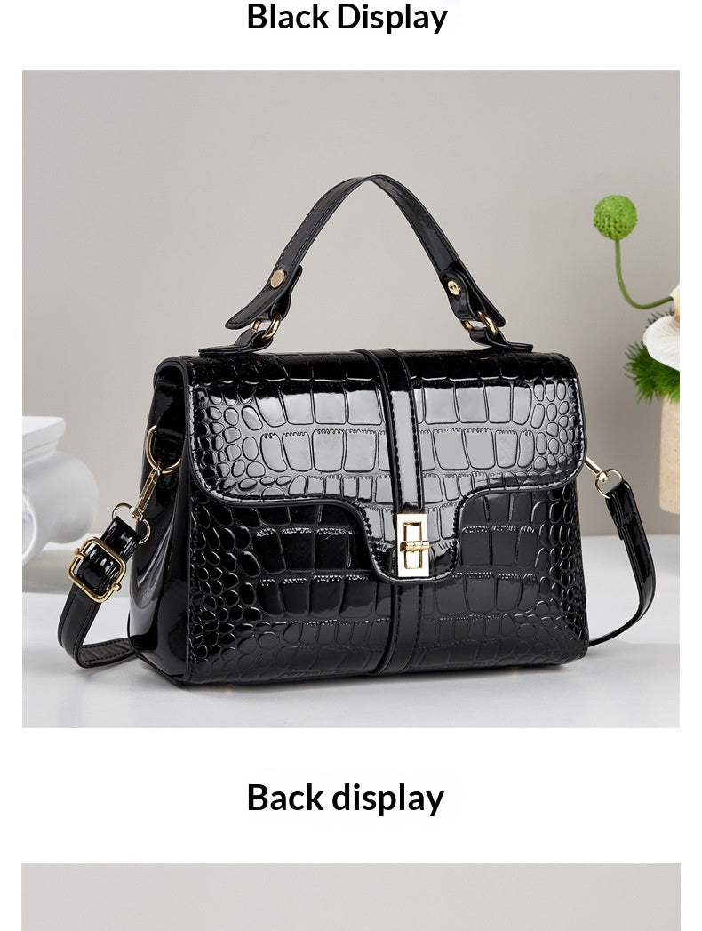 Sleek Stone-patterned Patent Leather Crossbody Bag