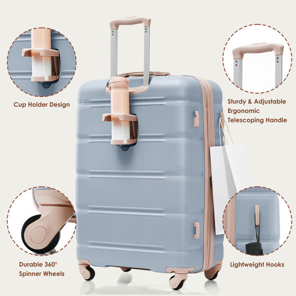 4-piece Luggage Set, 20 Inches With USB Port, Expandable ABS Durable Suitcase With Travel Bag, Cup Holder, ABS Hard Shell Luggage With Rotating Wheels- FREE USA SHIPPING