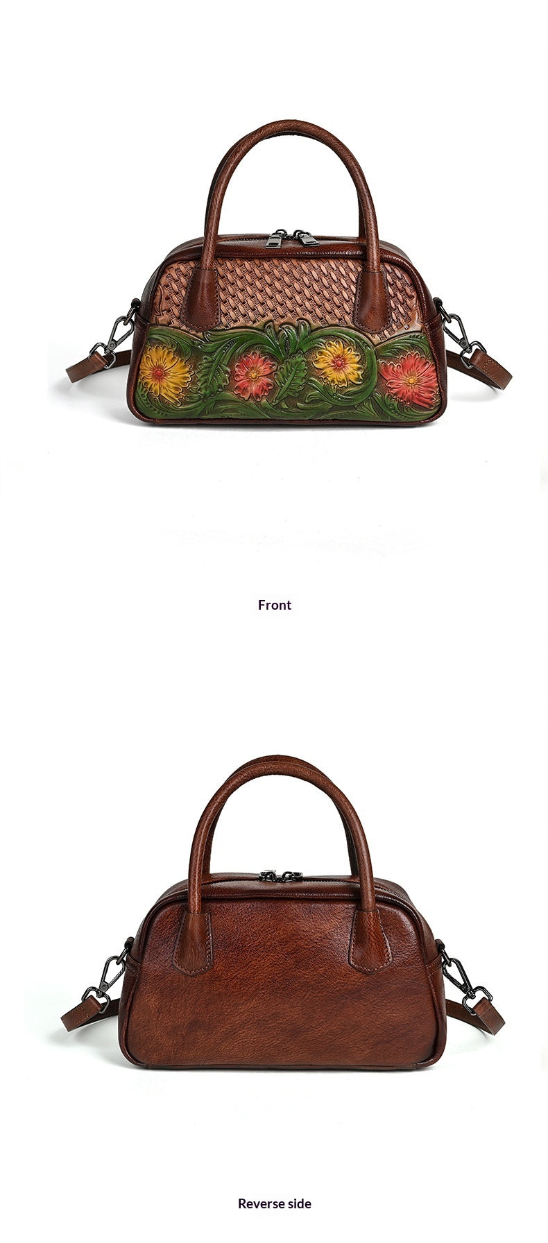 Retro Ethnic-style Full-grain Leather Shoulder Bag For Women