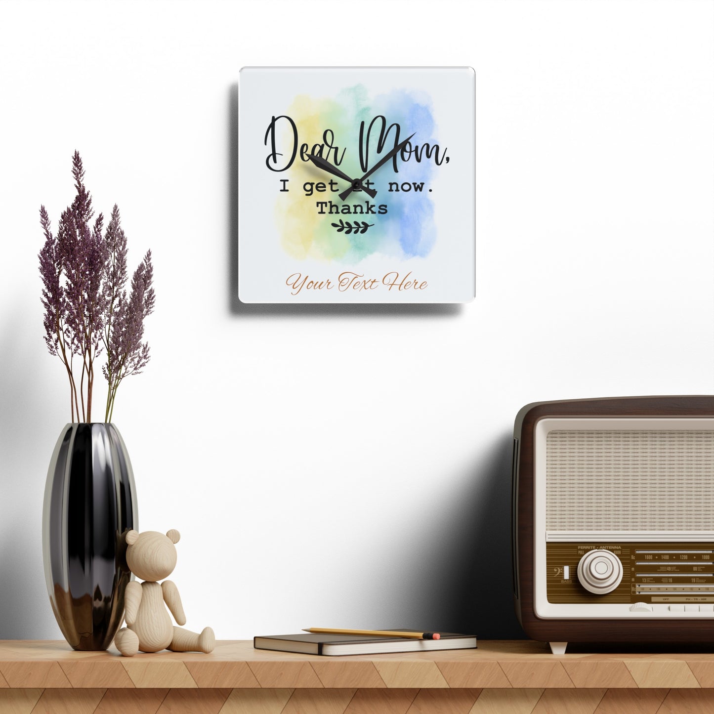 Acrylic Wall Clock- Personalize Gift With Mother's Day Messages