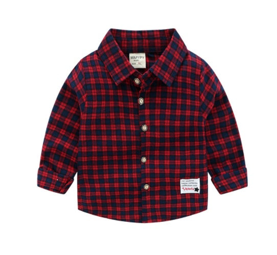 Fashion Cute Children's Plaid Shirt Long Sleeve Shirt