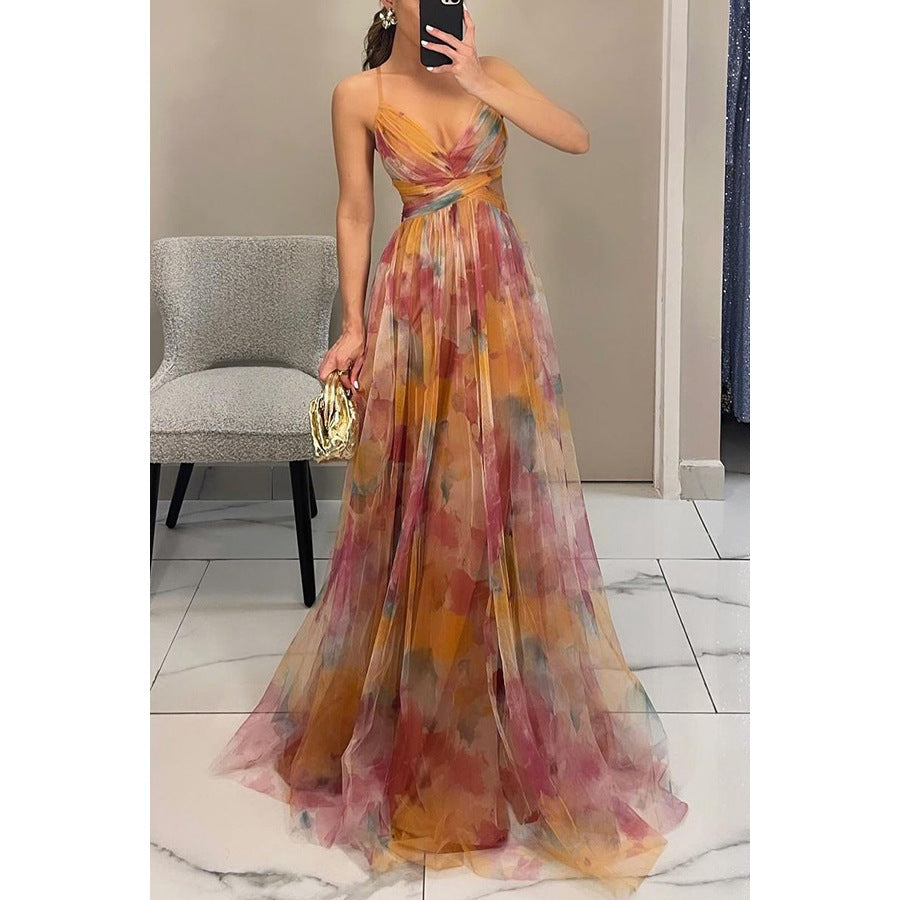 Mesh Printing Slip Dress Holiday Leisure Party