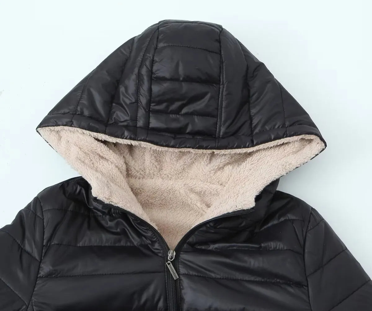 European And American Short Velvet Loose Hooded Cotton Jacket Jacket