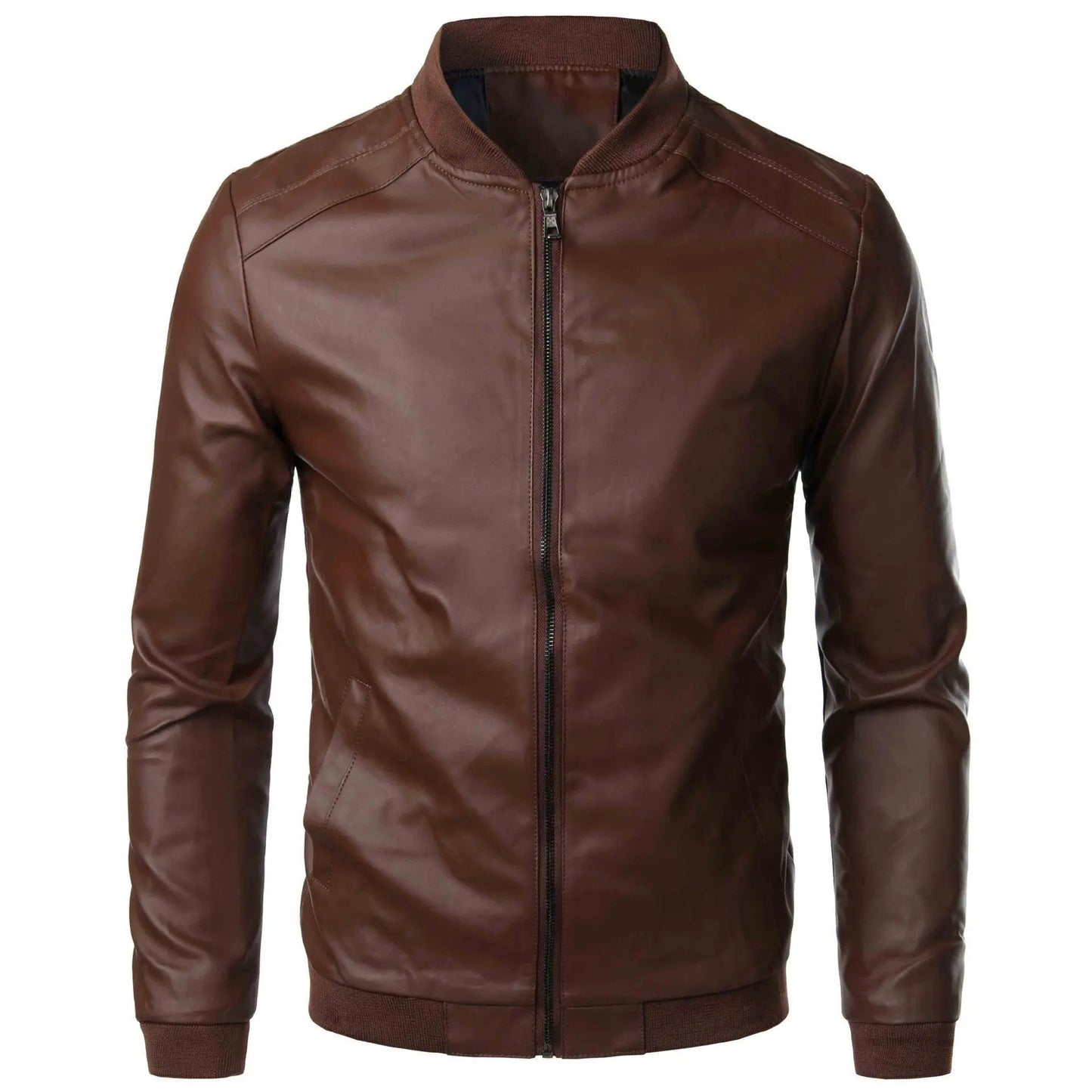 Men's Leather Jacket Fashion Locomotive Slim Stand Collar Coat