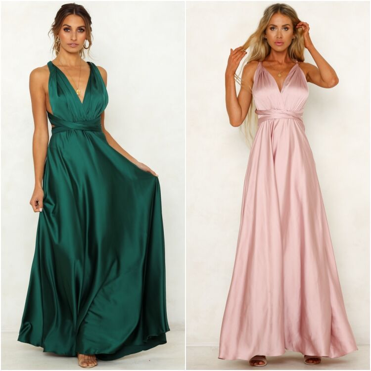 Deep V-neck Sleeveless Lace-up Sexy Backless High Waist Large Swing Satin Dress