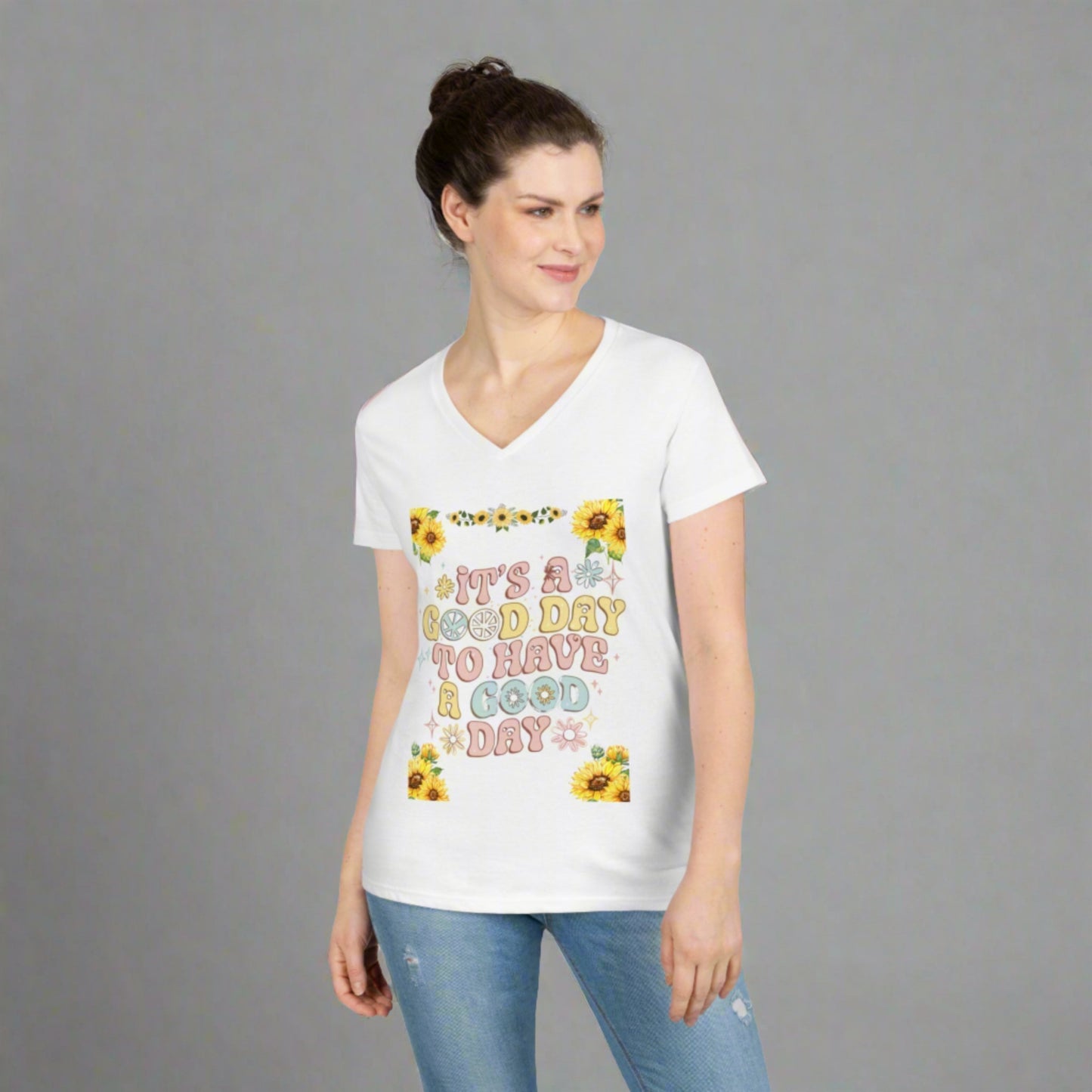 Ladies' V-Neck T-Shirt - Personalize With Positive Quotes