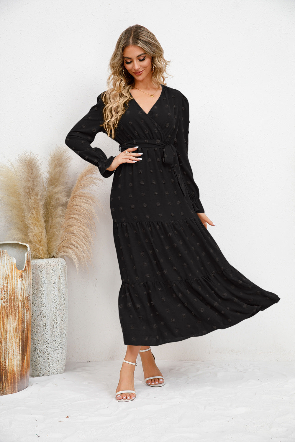 Solid Color Wide Hem Casual Dress Women's Clothing